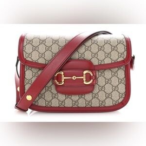 Gucci Crossbody Bag in Beige GG Canvas with Red Trim